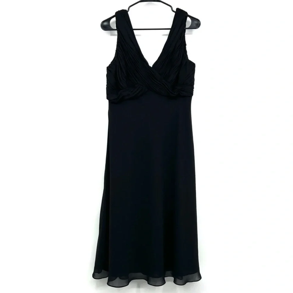 Adrianna Papell Dress Black Cocktail V Neck Chiffon Sleeveless